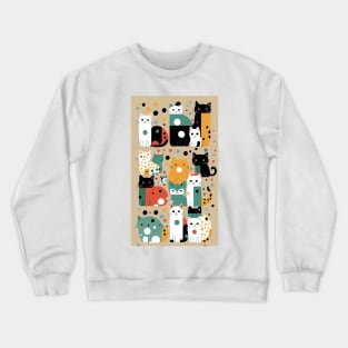 Whiskered Dots: Quirky Polka Dot Cat Design Crewneck Sweatshirt